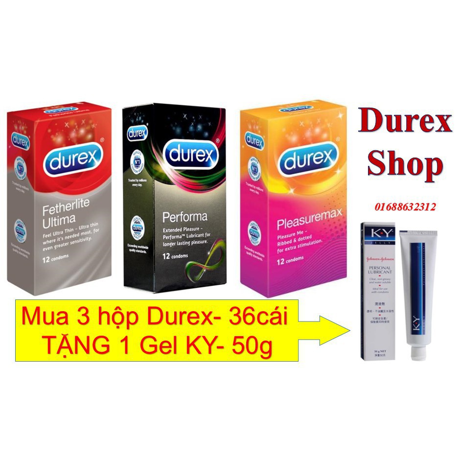 [Siêu giảm giá ][COMBO] 3 hộp Bao cao su Durex TẶNG 1 Gel bôi trơn KY