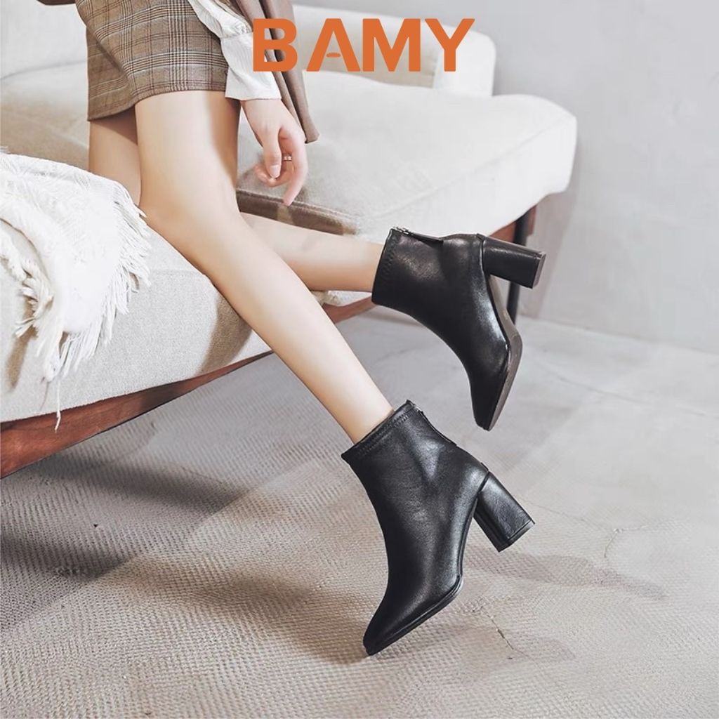 Bốt nữ Hàn Quốc da mềm khóa sau, giày boots ulzzang cao 5 phân mã B02