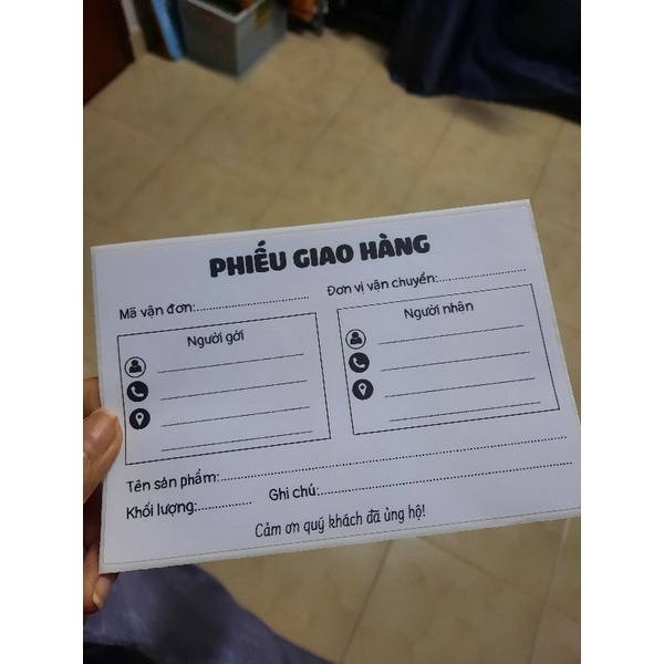 Tem ship hàng, Phiếu giao hàng, Decal giao hàng có keo sẵn in theo yêu cầu - Mẫu 1