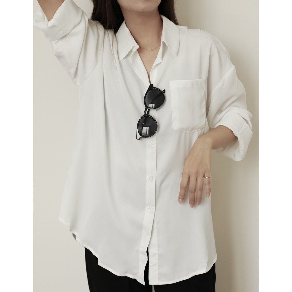 Áo sơ mi nữ dài tay form rộng chất lụa mềm mịn phong cách ulzzang vintage | BigBuy360 - bigbuy360.vn