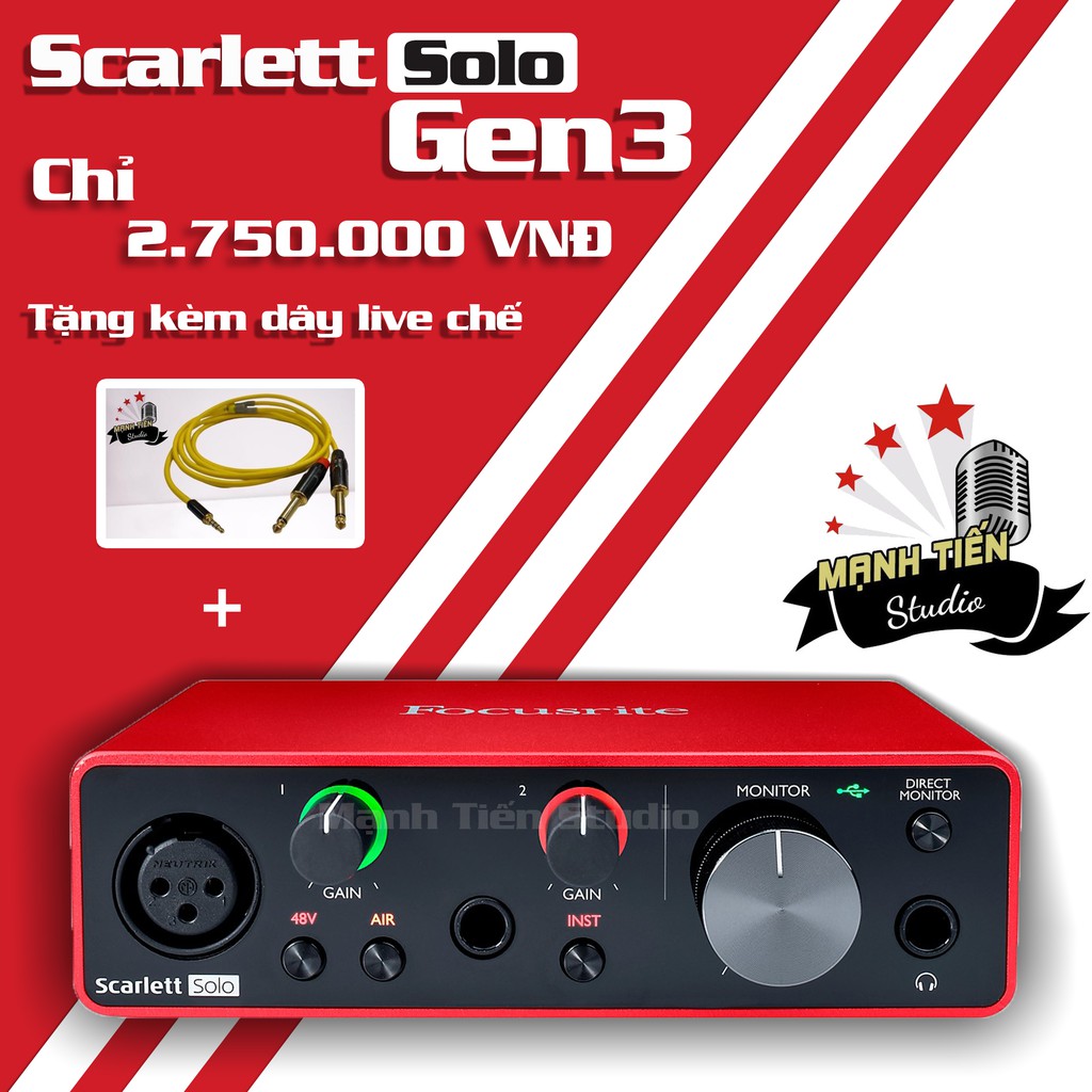 Solo Gen 3 - Sound Card Thu Âm Focusrite Scarlett - Chính Hãng Âm Thanh Cực Hay thu âm chuyên nghiệp