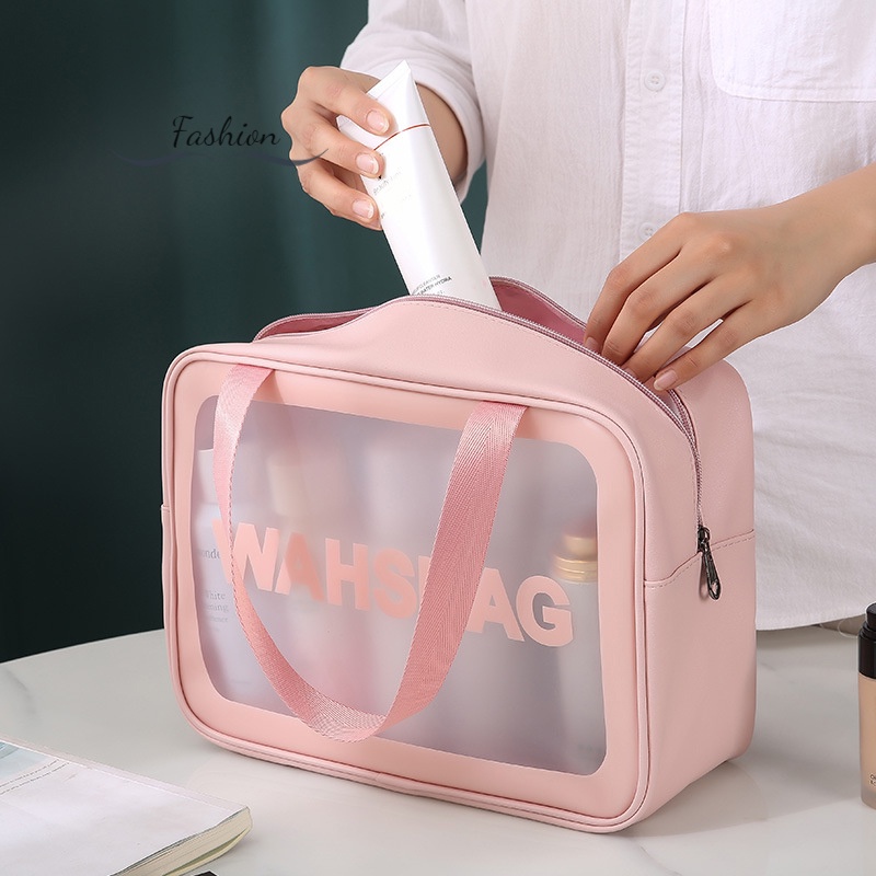 Túi Đựng Mỹ Phẩm Ba Món Trong Suốt Mờ Kích Thước Lớn Di Động Tiện Dụng Cho Nữ