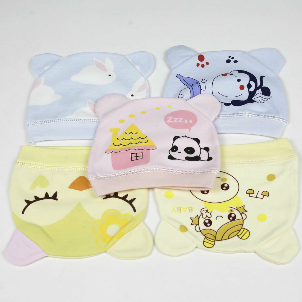 Nón sơ sinh/ Mũ sơ sinh cotton hình in đẹp cho bé dưới 3 tháng