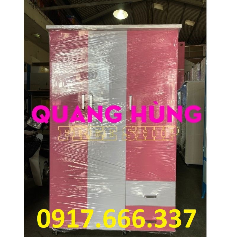 Tủ nhựa đài loan cao cấp đựng quần áo 3 cánh 2 ngăn màu trắng hồng - Giao hàng miễn ship HCM