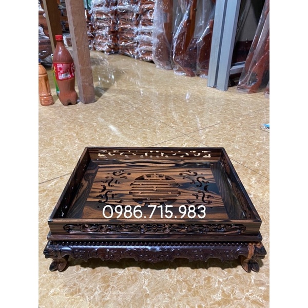 Khay Trà Chân Quỳ Gỗ Mun Hoa Cao Cấp