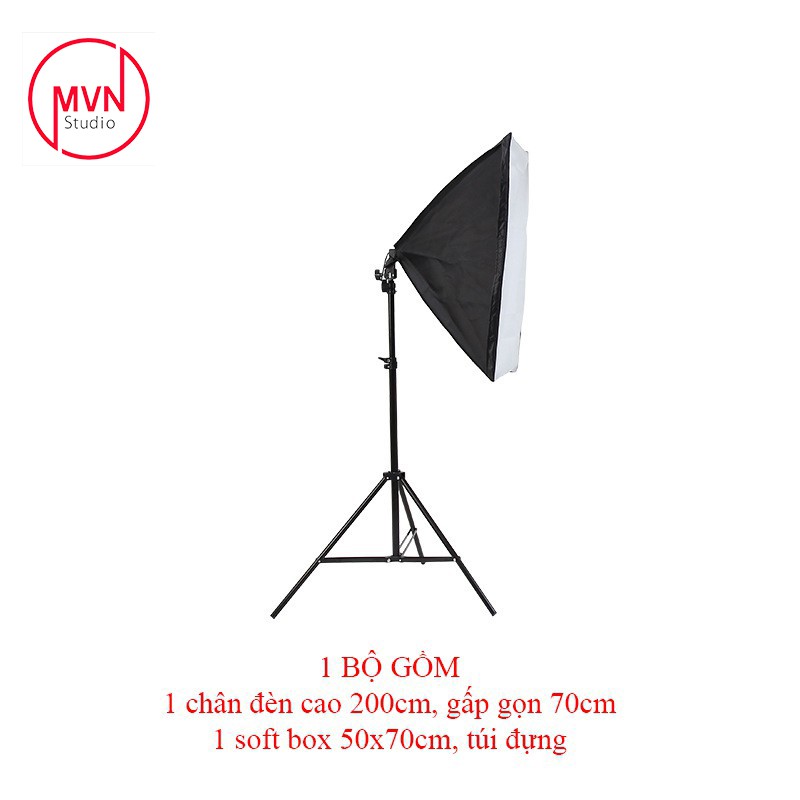 Bộ Đèn Studio Chụp Ảnh Sản Phẩm, quay phim, Livestream, Gồm 1 chân đèn cao 2m1 + 1 Softbox 50x70cm - MVN Studio