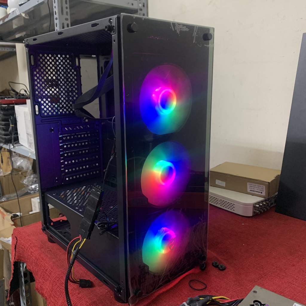 Vỏ case máy tính Vitra Poseidon G5- Kèm 3 fan Led RGB/ 2 mặt kính