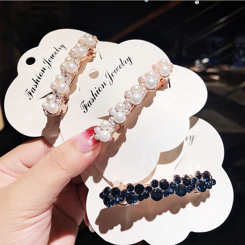 Kẹp tóc đính đá và ngọc trai giả phong cách Hàn Quốc thanh lịch dành cho nữ
