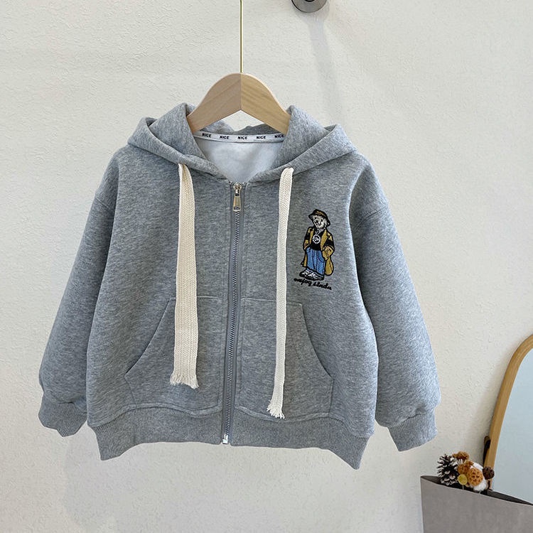 Áo Khoác Hoodie Tay Dài Thêu Hình Gấu Phong Cách Phương Tây Thời Trang Xuân Thu Cho Trẻ Em