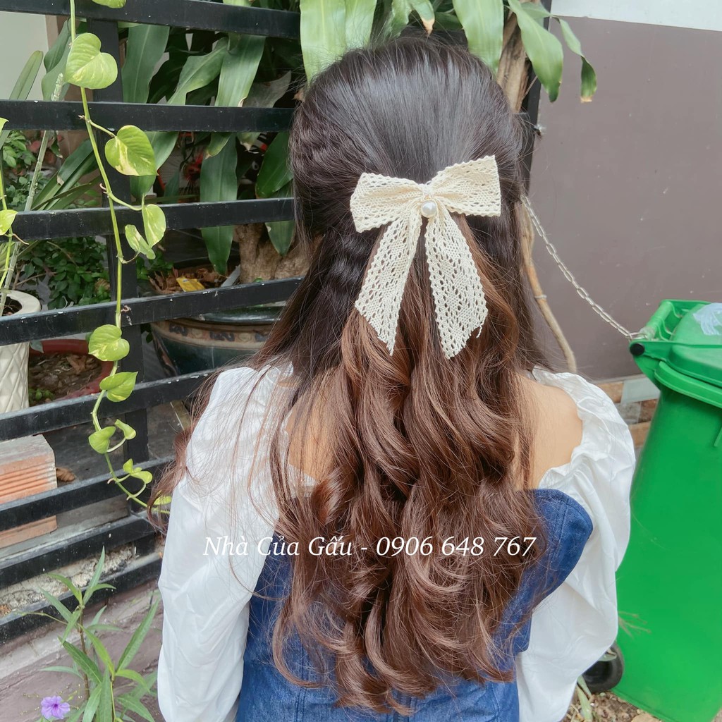 Kẹp tóc nơ ren vintage ngọt ngào KN03