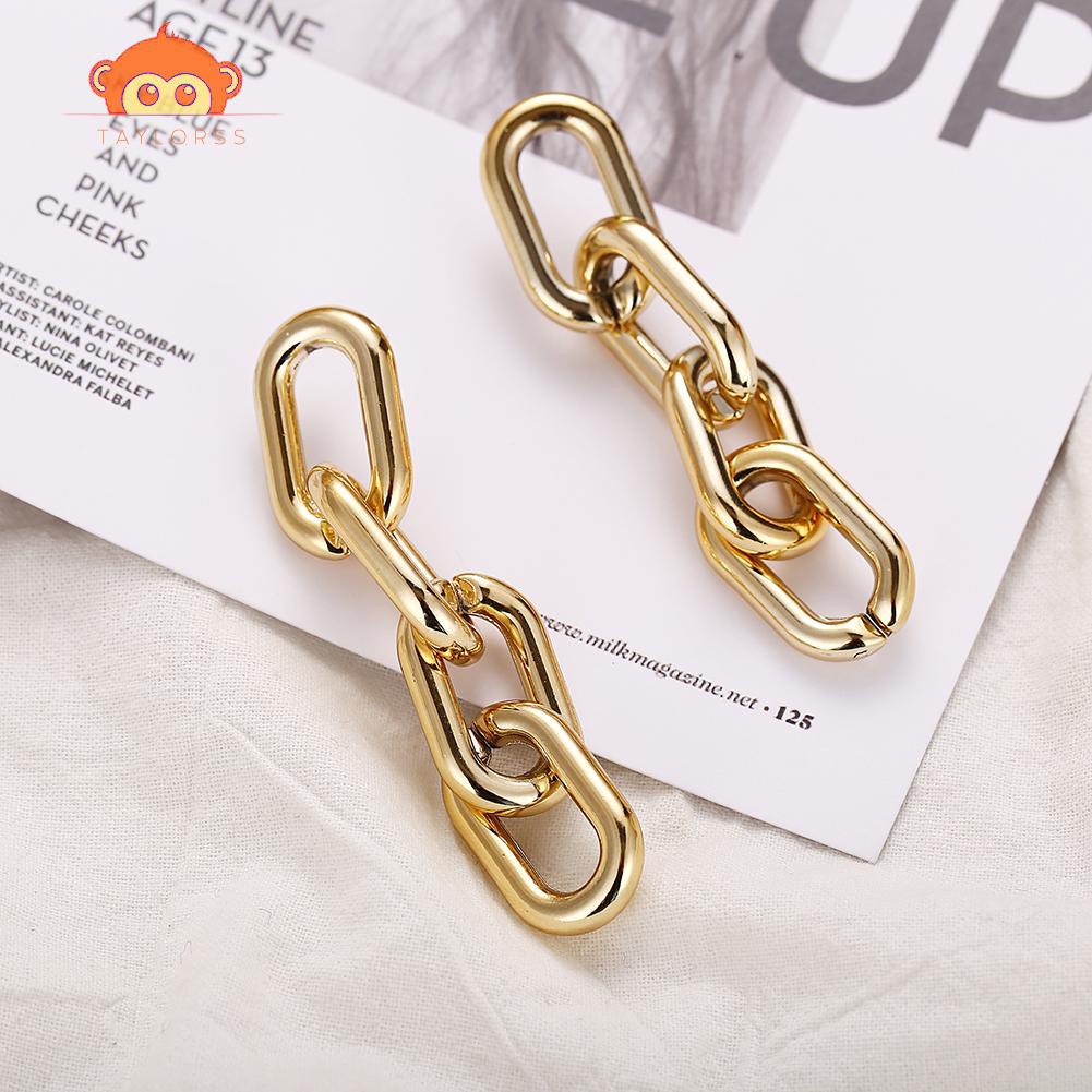 (Fast Shipping)Punk Geometric Statement Earrings Metal Thick Chain Long Dangle Ear Jewelry