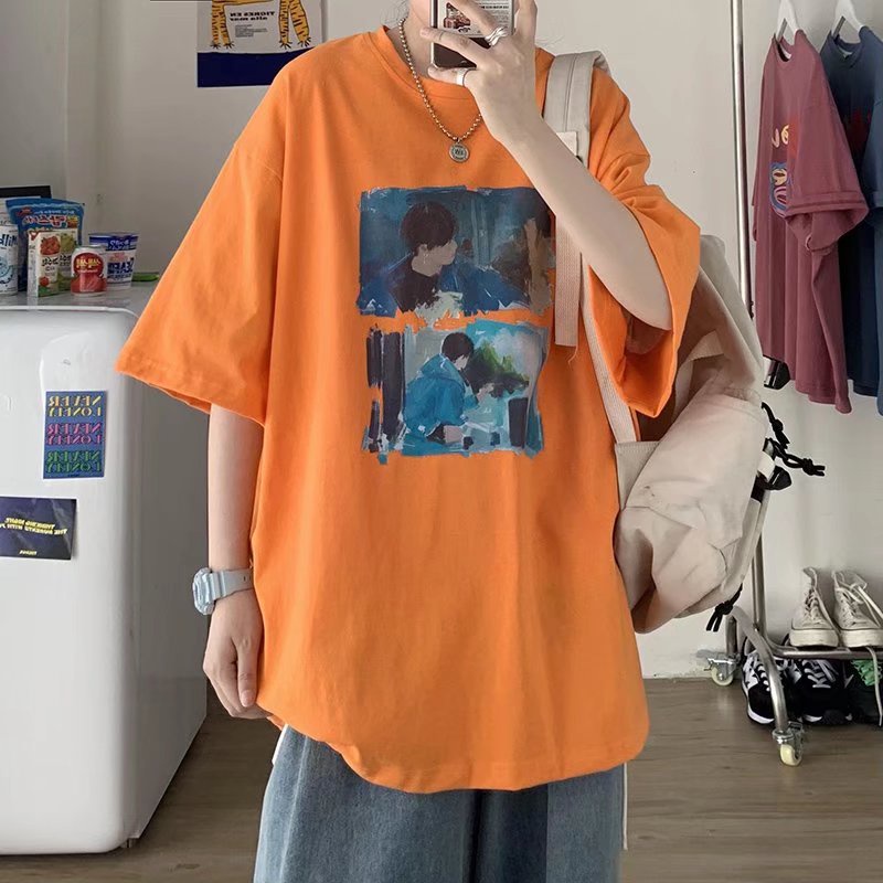 Áo Thun Tay Ngắn Dáng Rộng In Họa Tiết Phong Cách Hip Hop Hàn Quốc Thời Trang Mùa Hè Cho Nam size M-5XL