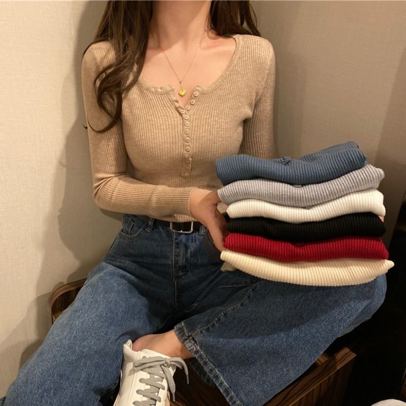 Áo sweater Dệt Kim Ôm Dáng Phong Cách Mới Ngọt Ngào Cho Nữ