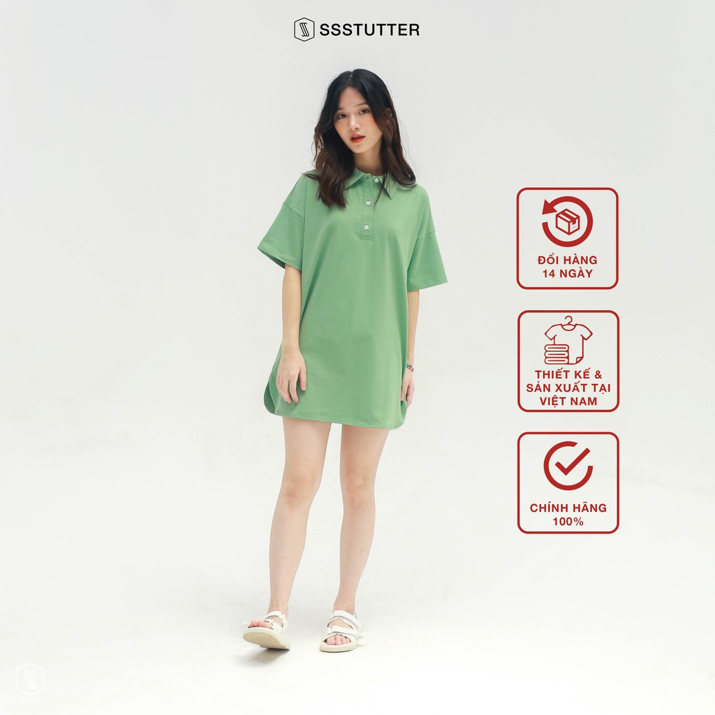 Áo Polo tay lỡ nữ SSStutter 2 màu chất 100% Cotton Oversize UNI TEE