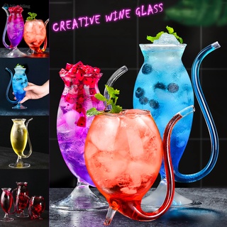 Clear Vampires Heat-resistant Wine Juice Glass Cup with Drinking Tube Straw Home Bar