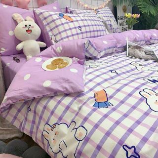 Bộ Chăn Ga Gối Thỏ Tím Cotton Poly