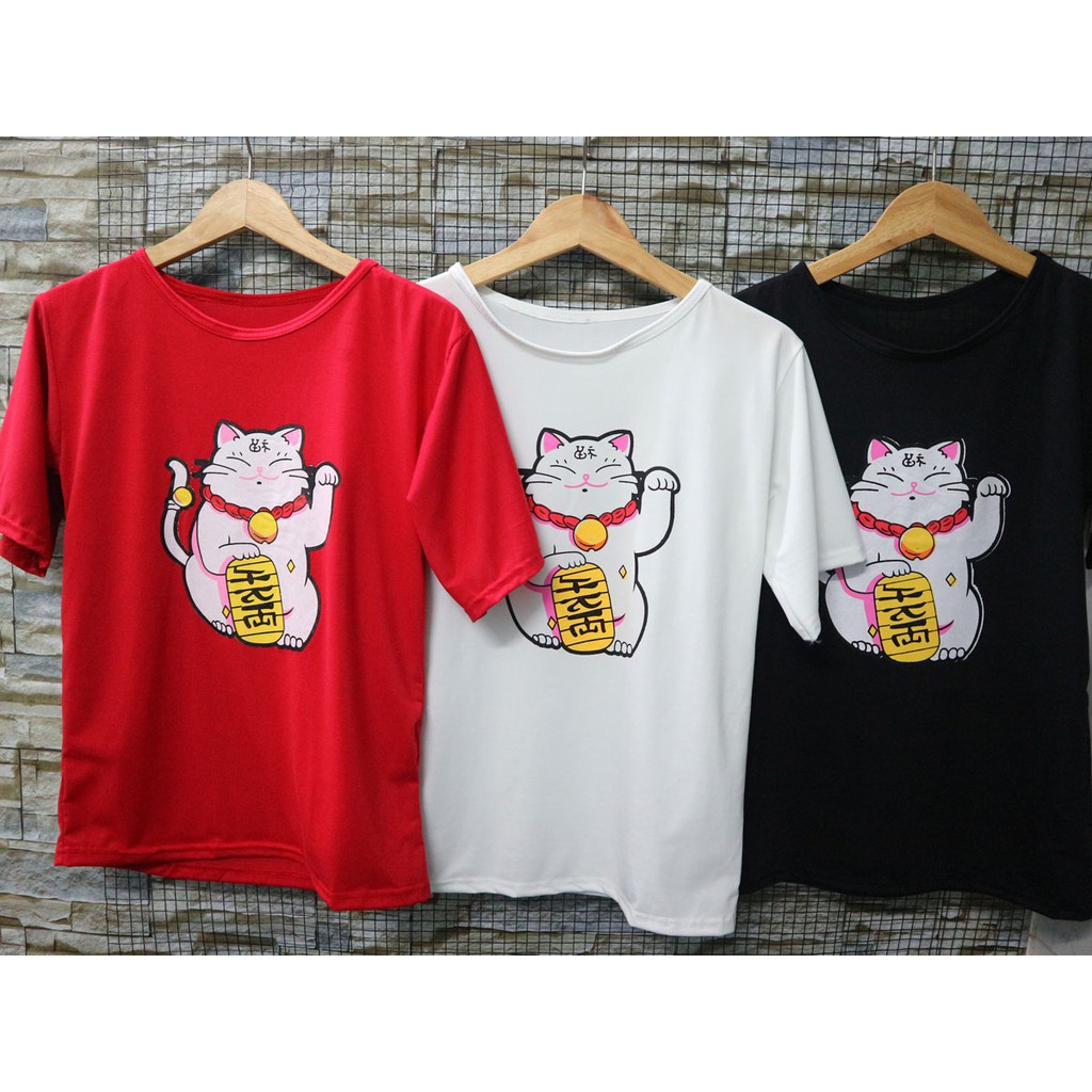 Áo thun mèo thần tài 3 màu đỏ/ đen/ trắng size M ( 42-60kg )