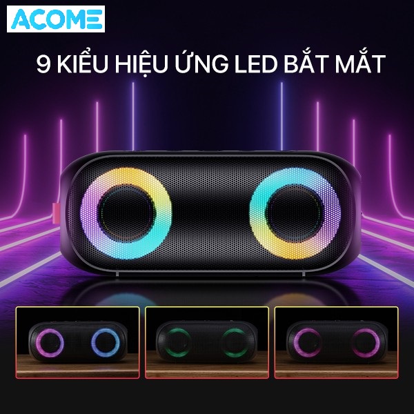 Loa Bluetooth Bass Mạnh ACOME A20 Công Suất Lớn 20W Hiệu Ứng LED RGB Chống Nước Âm Thanh Chất Lượng Cao Sử Dụng 30H