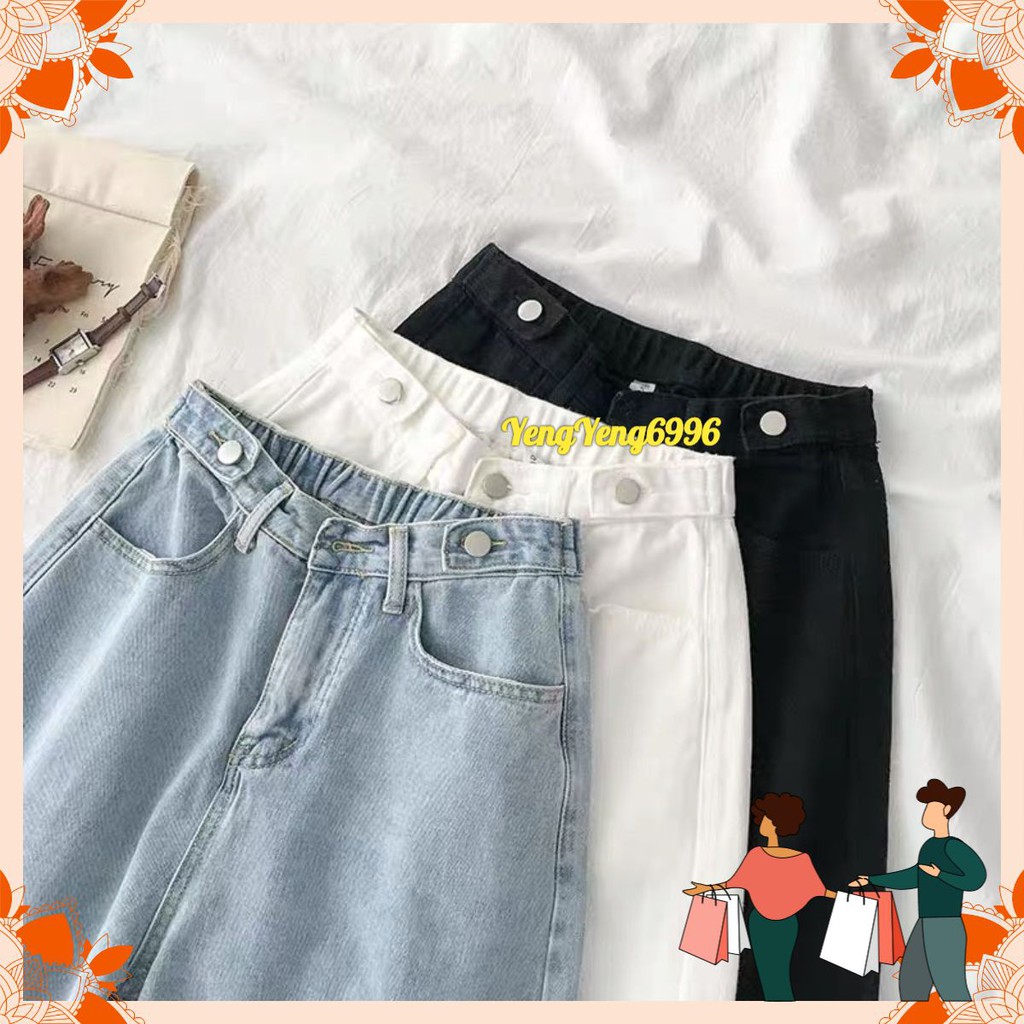 QNU70 QUẦN JEANS NGỐ CẠP CHUN 3 KHUY ỐNG RỘNG