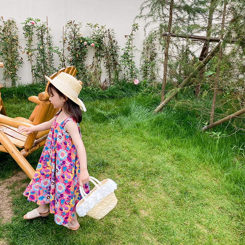 Đầm Hai Dây Mùa Hè Có Dây Đeo Vai In Họa Tiết Hoa Dễ Thương Có Thể Điều Chỉnh Cho Bé Gái