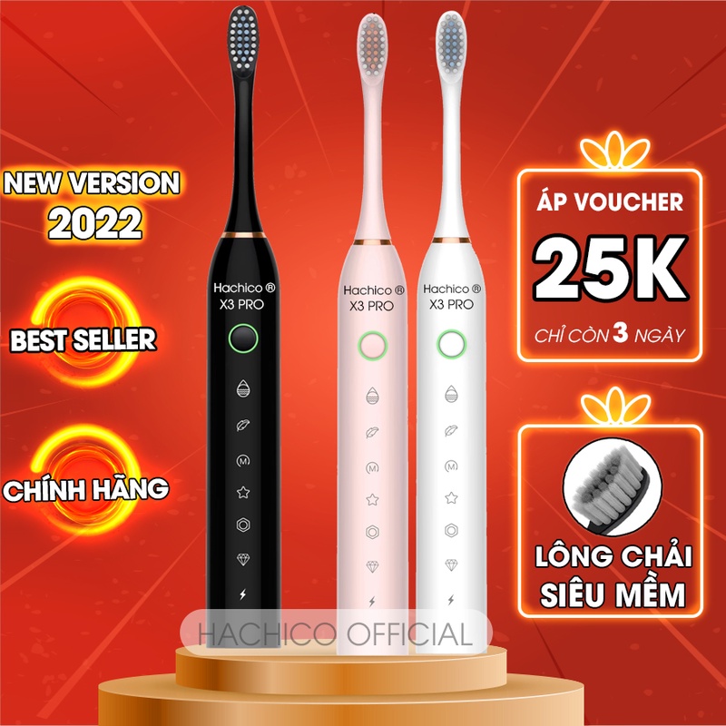 Bàn chải điện Hachico Sonic X3 pro, bàn chải đánh răng điện tự động với lông chải siêu mềm