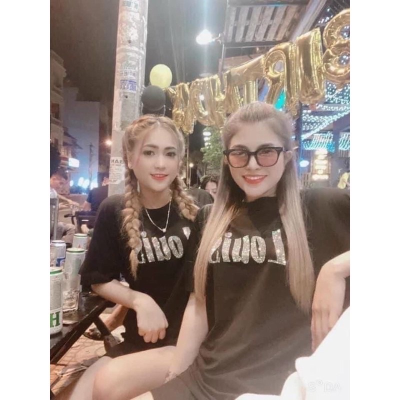Áo phông gắn đá 2 mặt LVT/ áo phông unisex nam nữ