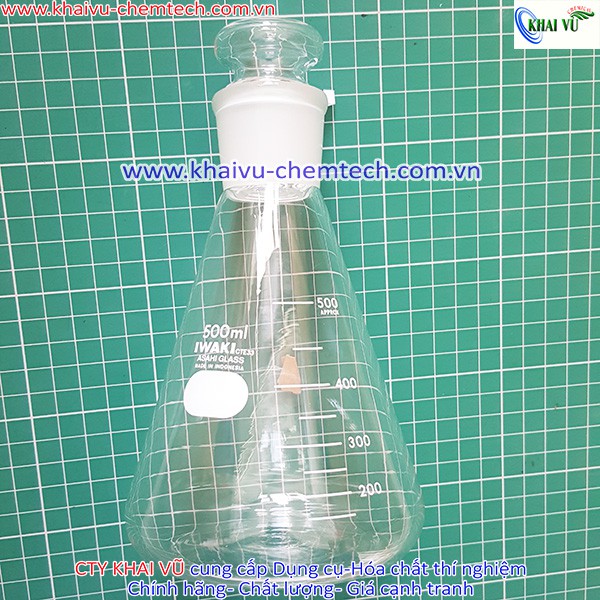Bình tam giác chia vạch chịu nhiệt thủy tinh 100ml 250ml 500ml CÓ NÚT NHÁM KÈM THEO