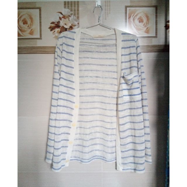 Áo khoác Cardigan kẻ sọc trắng xanh
