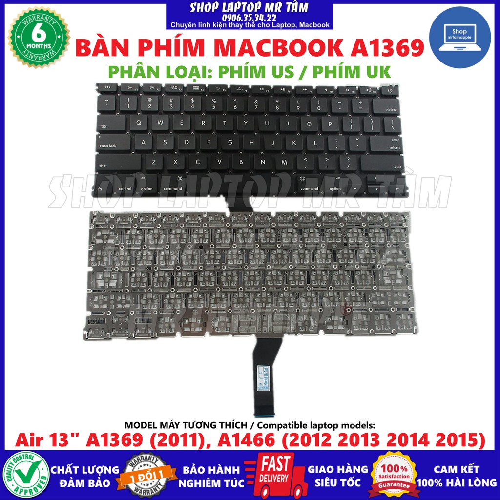 (KEYBOARD) BÀN PHÍM LAPTOP MACBOOK A1369 dùng cho Air 13&quot; A1369 2011, A1466 2012 2013 2014 2015