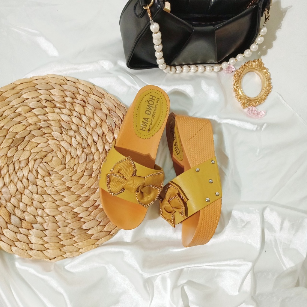 Giày đế xuồng nữ da siêu mềm nơ bọc dây xích vàng sang chảnh_hình chụp thật-đx nơ xich