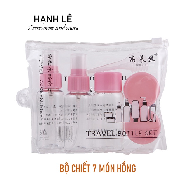COMBO Du Lịch 3 món gồm túi du lịch Washbag size L màu Hồng, Bộ chiết du lịch 7 món Hồng và 1 túi khăn nén tiện dụng