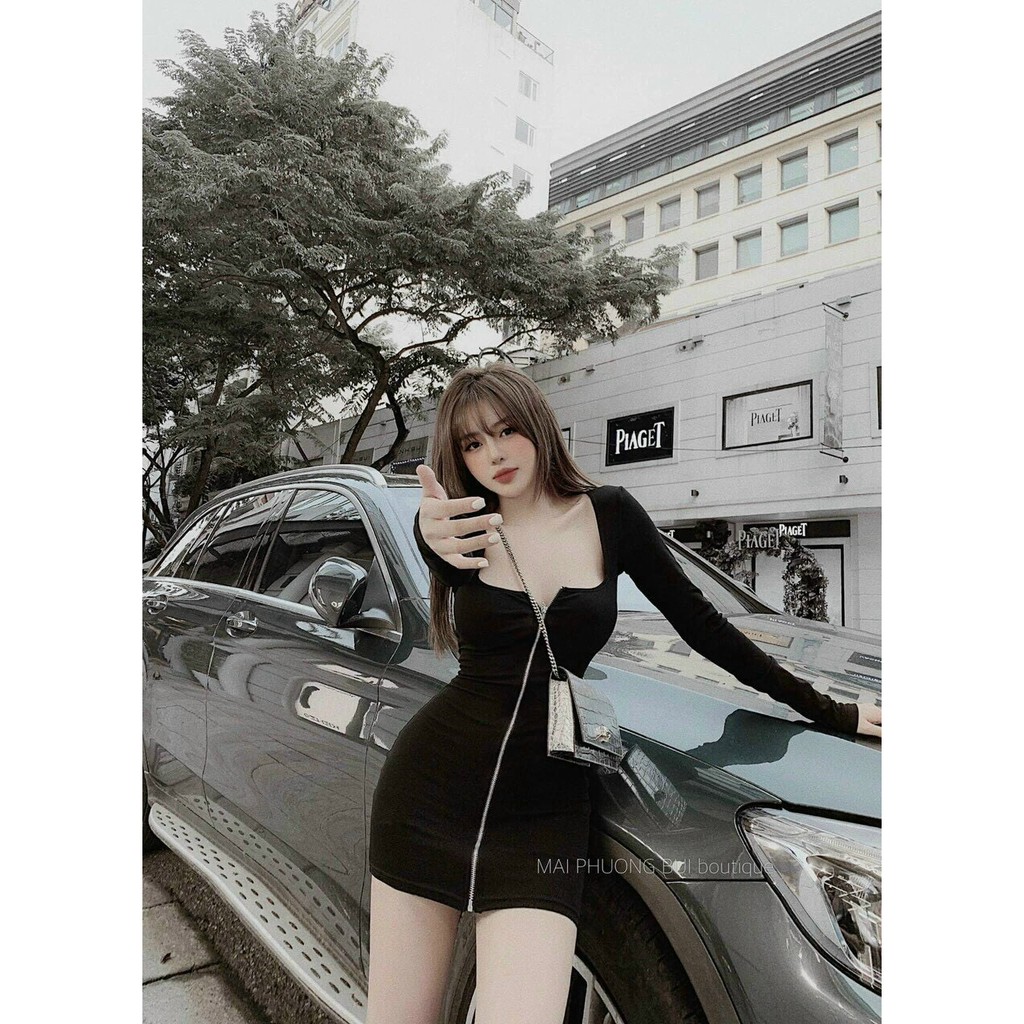 [Mã FAMAYWA2 giảm 10K đơn 50K] Đầm Body Phối Khoá Kéo Trước Thiết Kế Cổ Chữ V Quyến Rũ | BigBuy360 - bigbuy360.vn