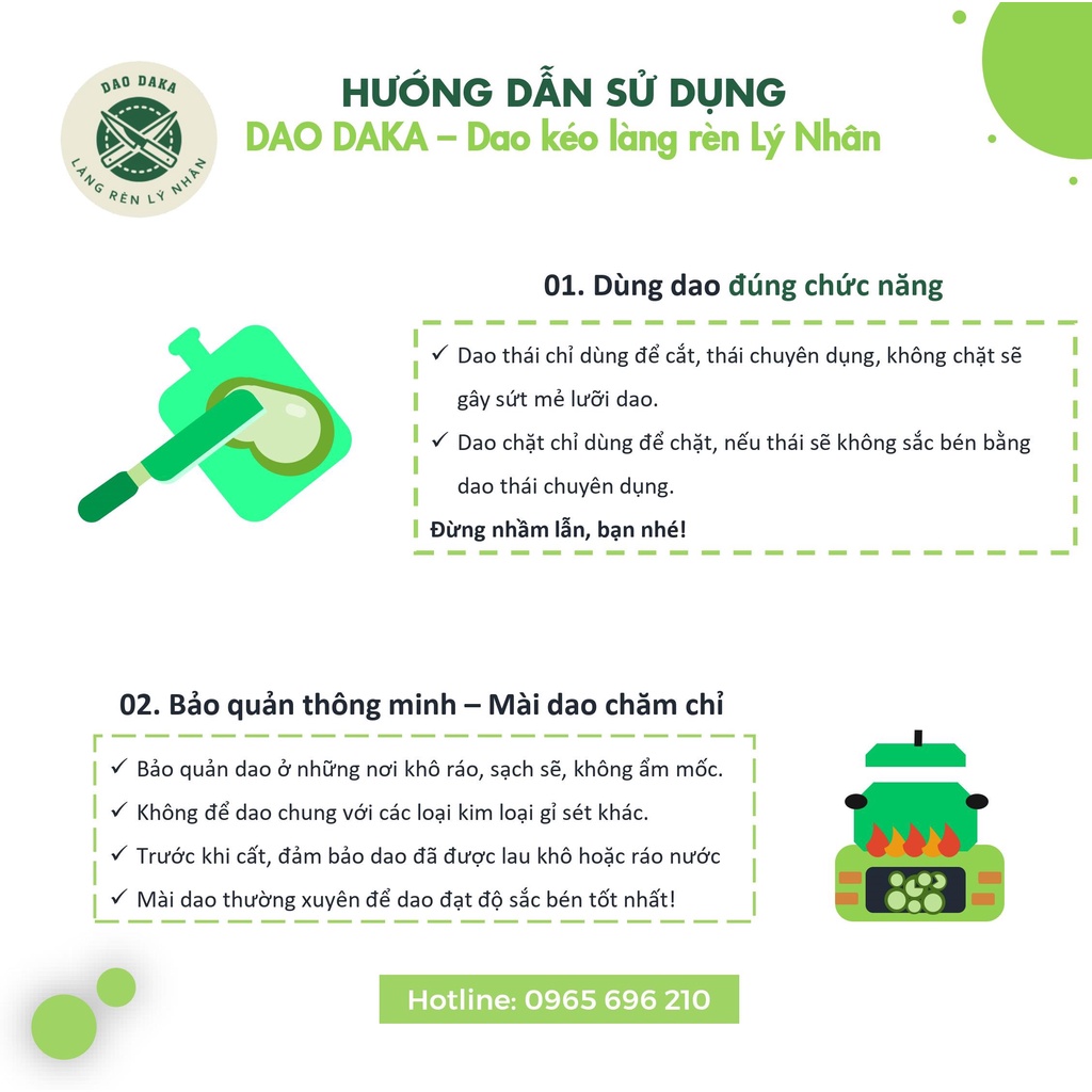 [Dao DAKA - Lý Nhân] Dao nhà bếp chuyên thái thịt - Thép Nhật trắng không gỉ - Chuôi nhựa