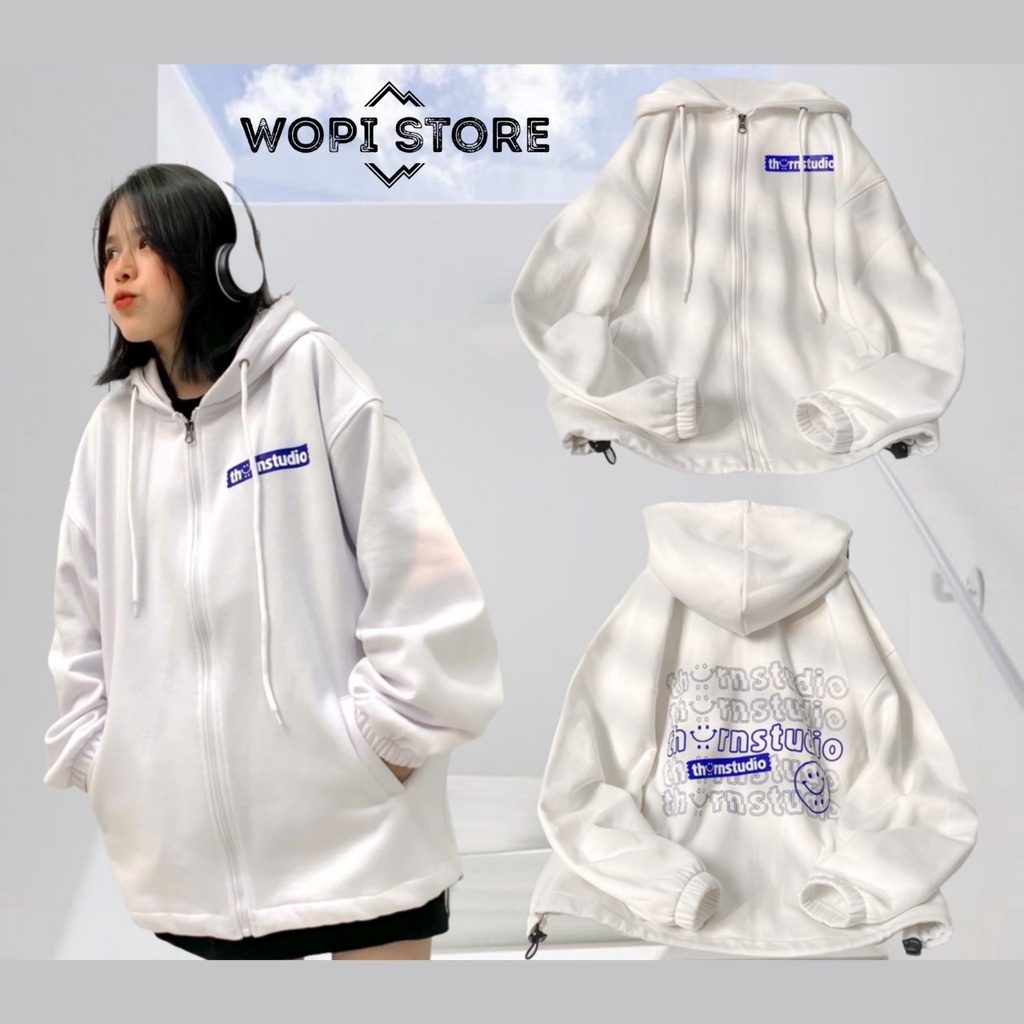 Áo Khoác Dây Kéo THORN STUDIO Nỉ Bông Dày Dặn Form Rộng Ulzzang Unisex