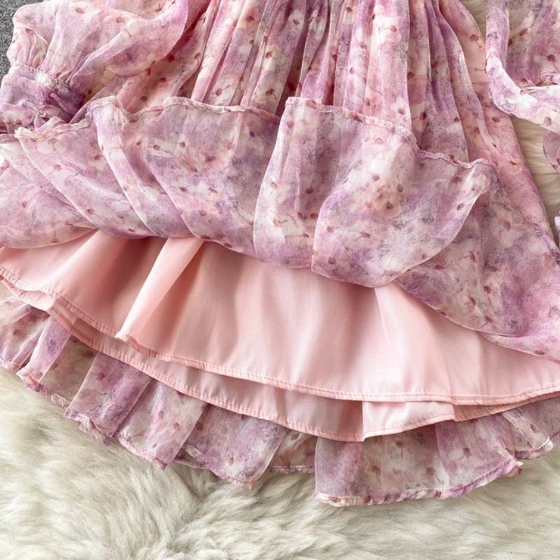 ĐẦM TIỂU THƯ HOA ĐÍNH NÚT TAY BỒNG