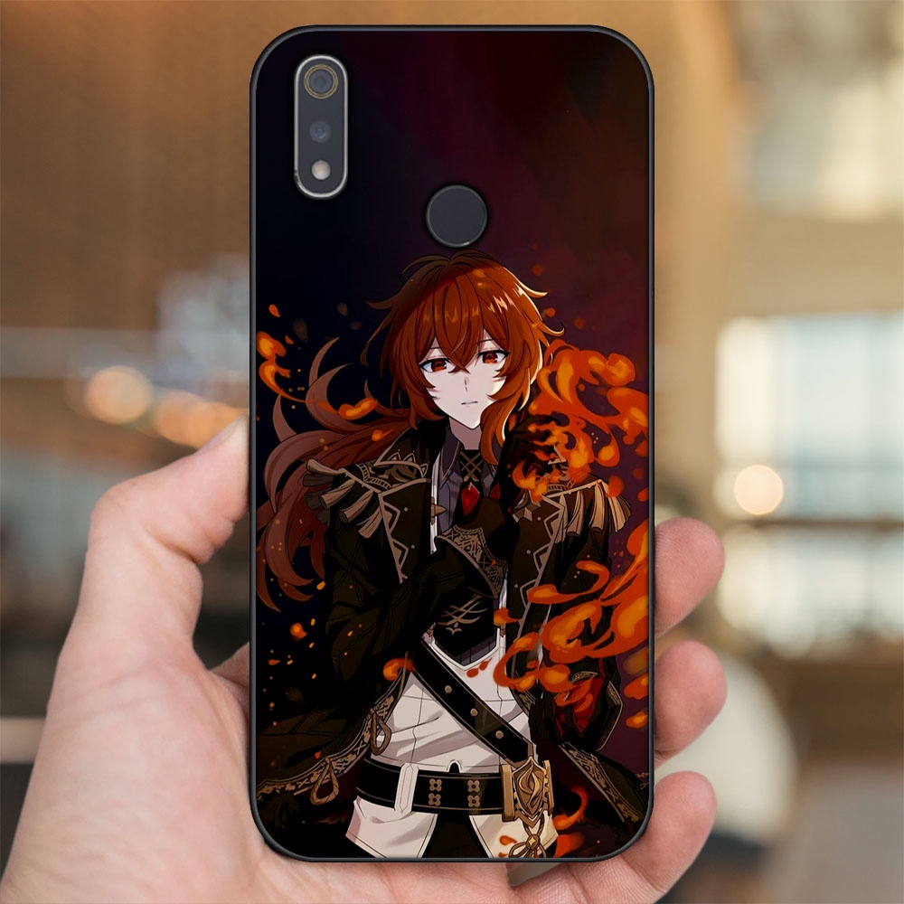 Ốp lưng Realme 3, 3 Pro viền đen in hình Diluc Genshin Impact