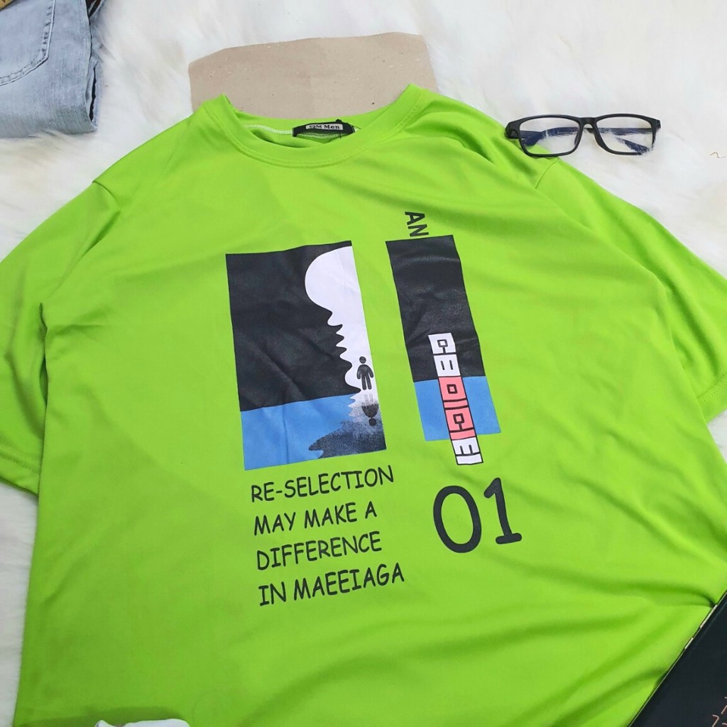 Áo thun nam tay ngắn cổ tròn thun lạnh cao cấp Xanh AD03 Phong Cảnh (44-70KG)