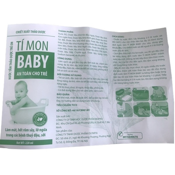 Nước tắm thảo dược Tí Mon Baby - An toàn cho trẻ