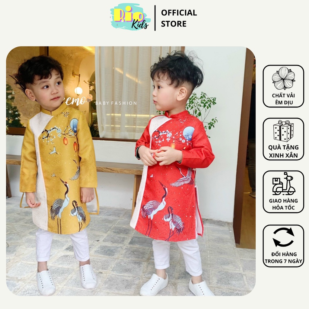 Áo dài Tết thiết kế cách tân Bạch Hạc Vân Mây chất vải gấm cao cấp cho bé trai 9-23kg - Riokids ADCT5