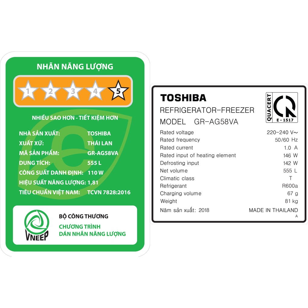 [MIỄN PHÍ GIAO LẮP] GR-AG58VA(X) - Tủ lạnh Toshiba Inverter 555 lít GR-AG58VA(X)