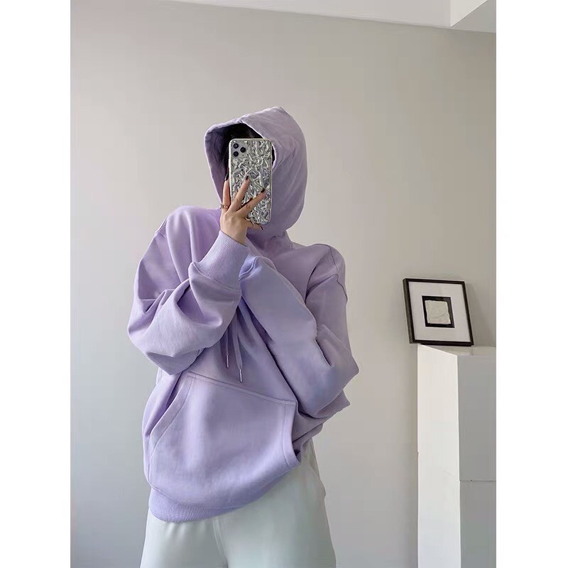 Áo hoodie zip tím pastel nữ Mee - Sweater nỉ form rộng có mũ dáng cute Hàn Quốc | WebRaoVat - webraovat.net.vn