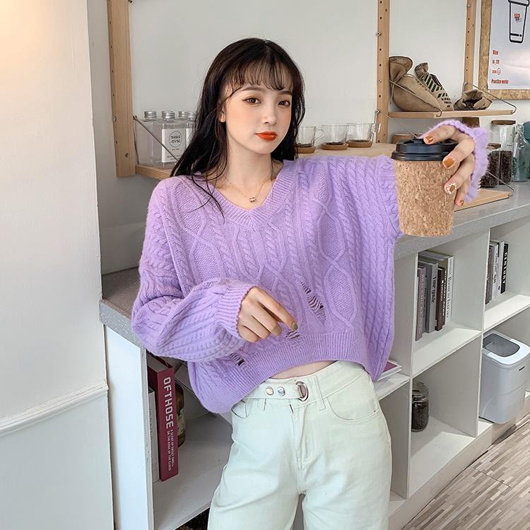 Áo Sweater Dệt Kim Cổ Chữ V Dáng Rộng Màu Kẹo Ngọt Phong Cách Hàn Quốc Mới Cho Nữ