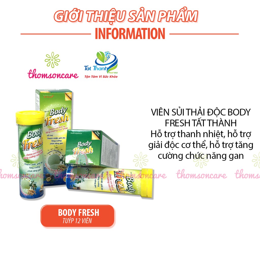 Viên sủi actiso Body Fresh giải khát, giảm mụn nhọt , mát gan - Lọ 12 viên sủi từ actisô, lô hội