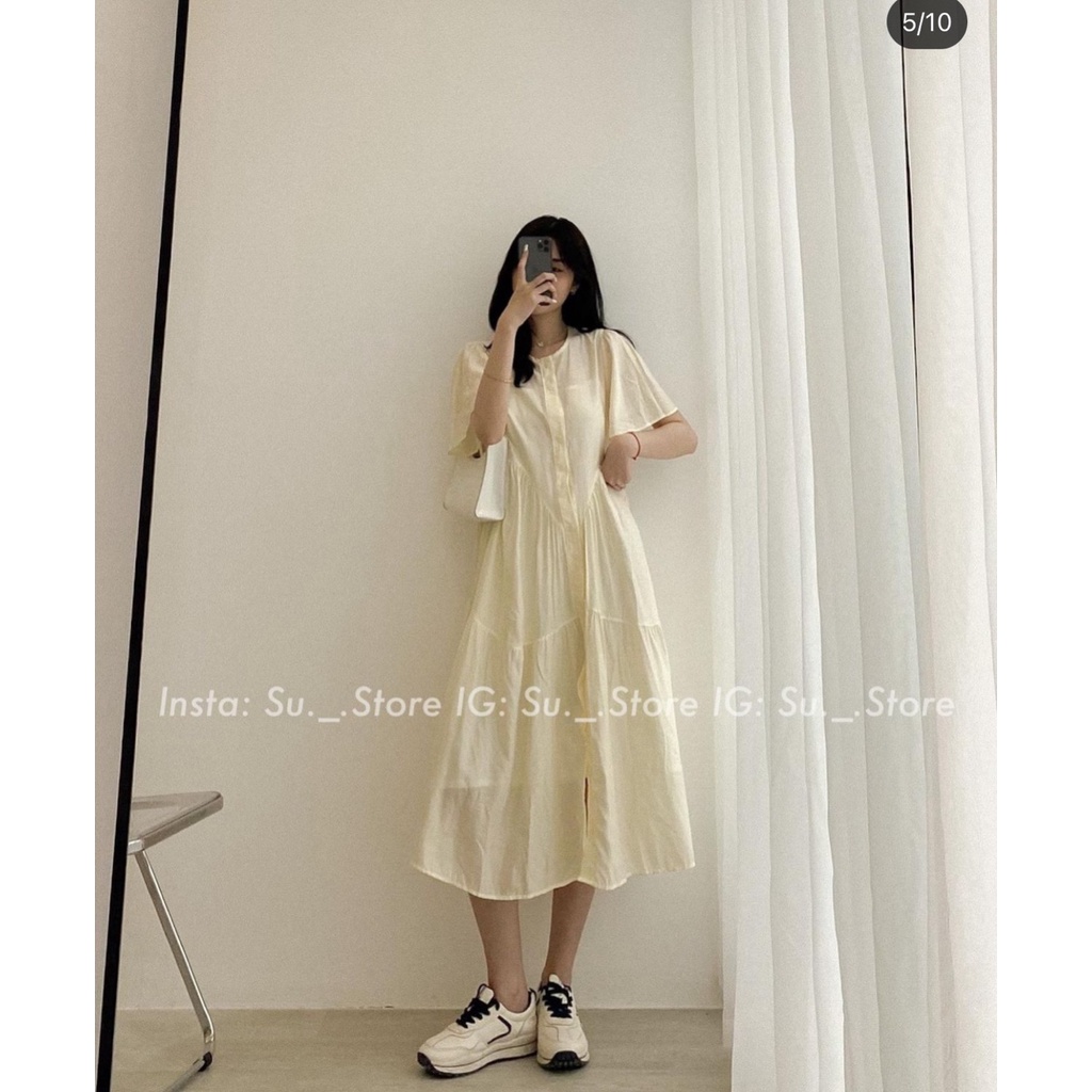 (Ảnh thật) Váy babydoll vải tơ mềm CỘC TAY xoè dài kèm váy hai dây VaybbdA95