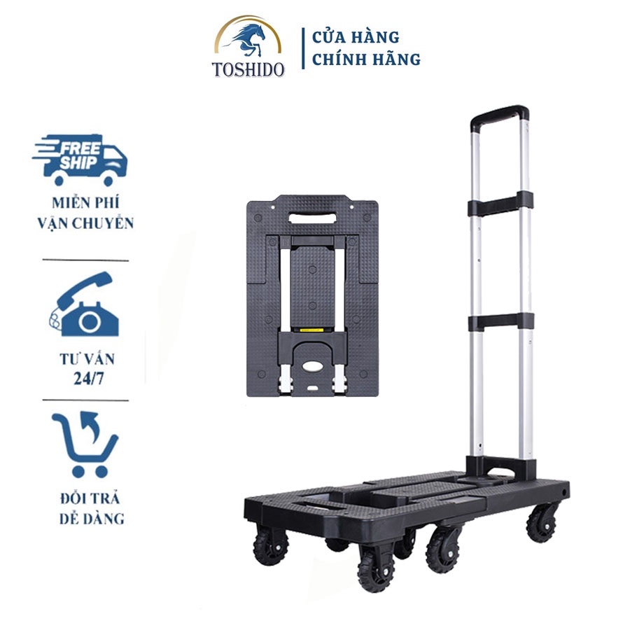 Xe đẩy hàng - kéo hàng đa năng 7 bánh Toshudo mở rộng sàn 200kg, Tặng Kèm 2 dây chun móc