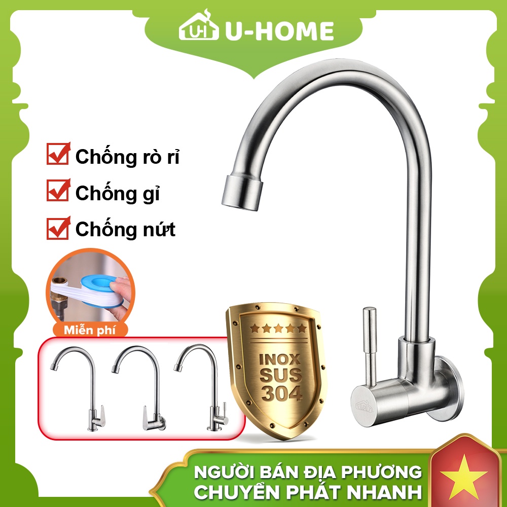 Vòi nước nhà bếp U-HOME Vòi rửa chén lạnh âm tường Inox SUS 304 U-316/U-401/U-317/U-402