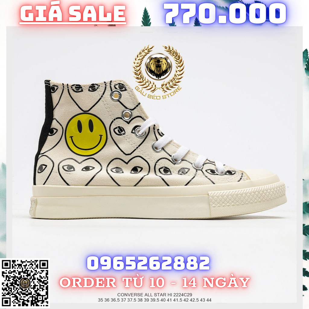 Order 2-3 Tuần + Freeship Giày Outlet Store Sneaker _Converse x CDG Play x Smiley 2020 MSP: 2224C2 gaubeostore.shop