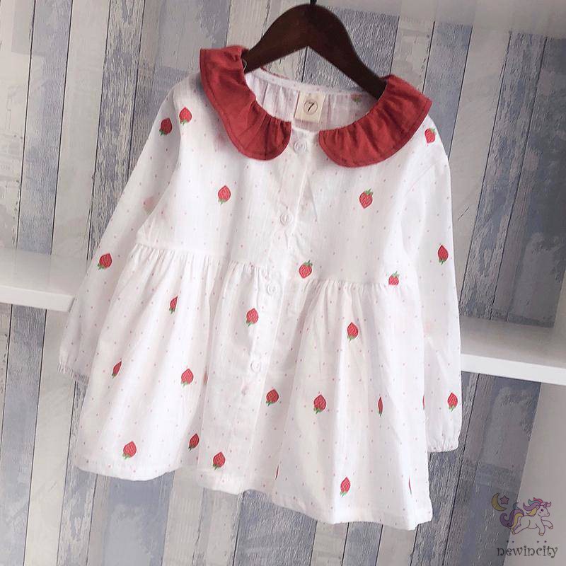 Áo Cotton Dài Tay In Họa Tiết Dâu Tây Xinh Xắn Theo Phong Cách Hàn Quốc Dành Cho Nữ