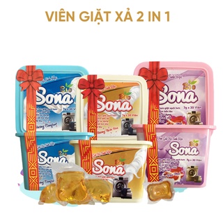VIÊN GIẶT XẢ 2 IN 1 SONA - HỘP 30 VIÊN, Lưu Hương Lâu, Làm Mềm Vải, Không Gây Kích Ứng Da