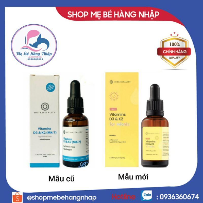 Vitamin D3 &amp; K2 MK7 cho bé Nutrivitality Anh D3K2 D3 K2 K2D3